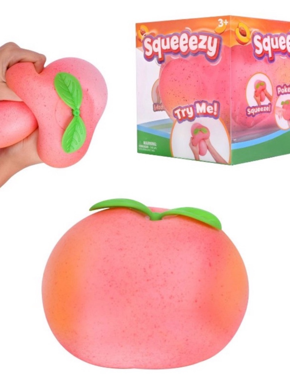Squishy Peach Squeeze Toy - Pink with Green Leaves